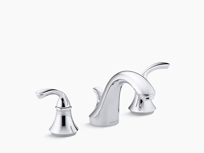 Widespread bathroom sink faucet with sculpted lever handles-0